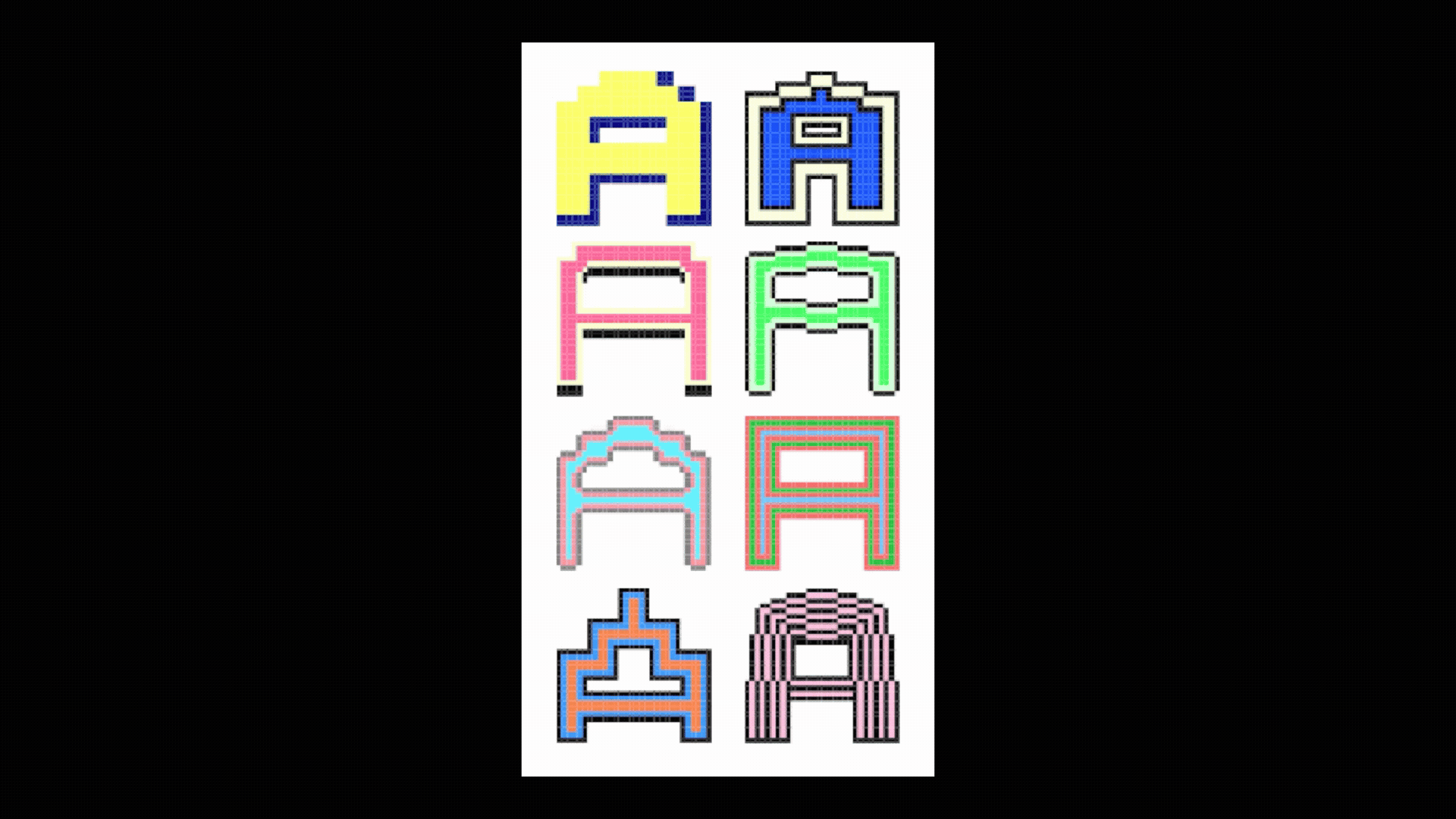 Abstract poster with black shapes and colorful spheres